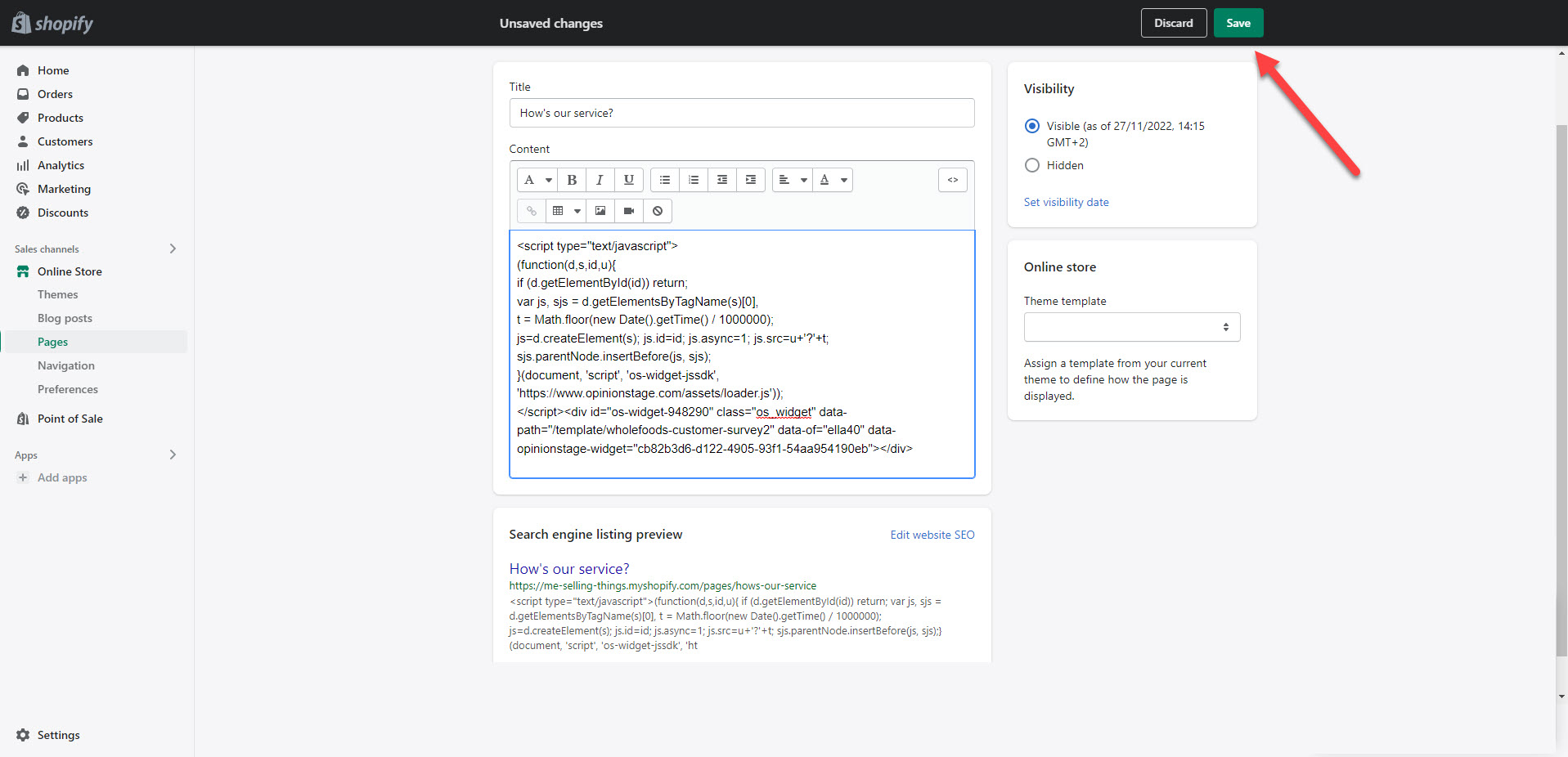 embed survey code in shopify