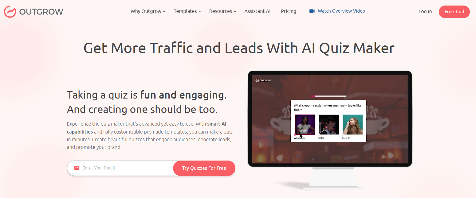 Screenshot of Outgrow's quiz maker website.