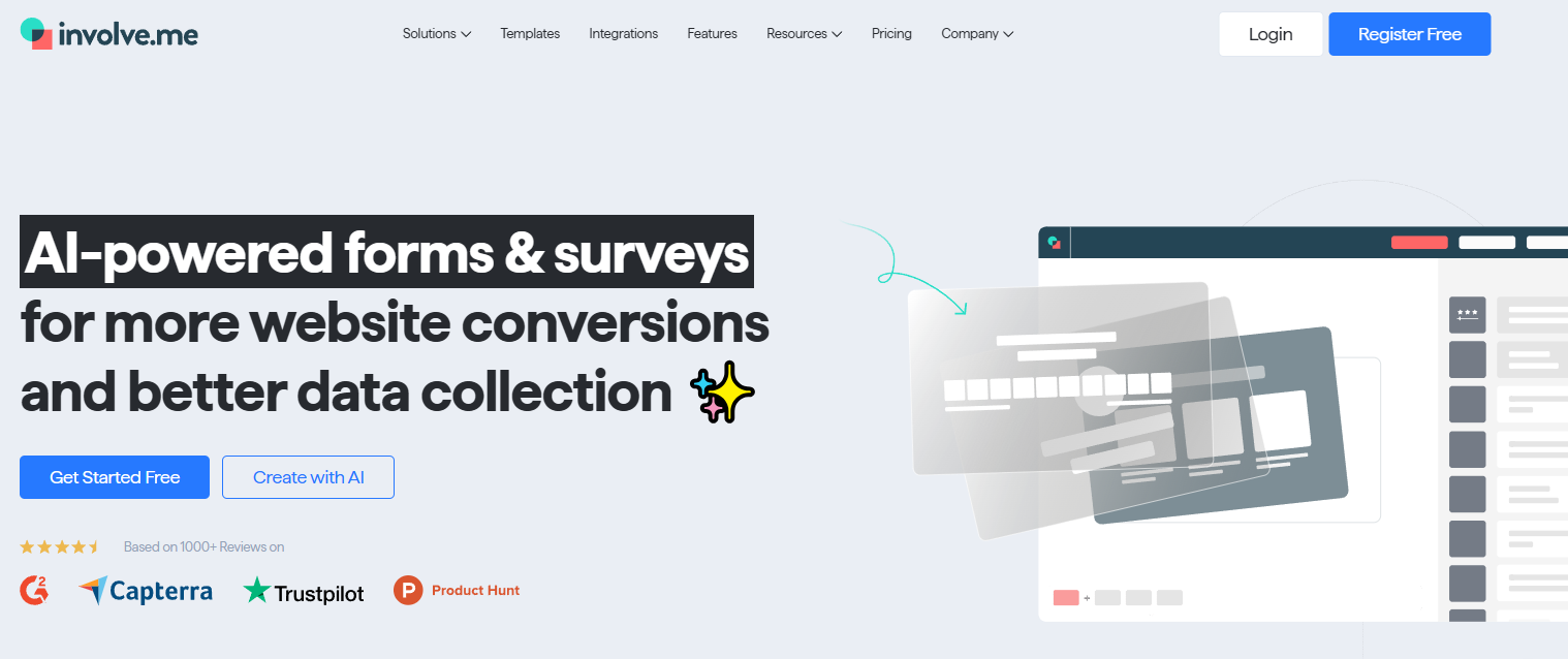 Screenshot of Involve.me's homepage.