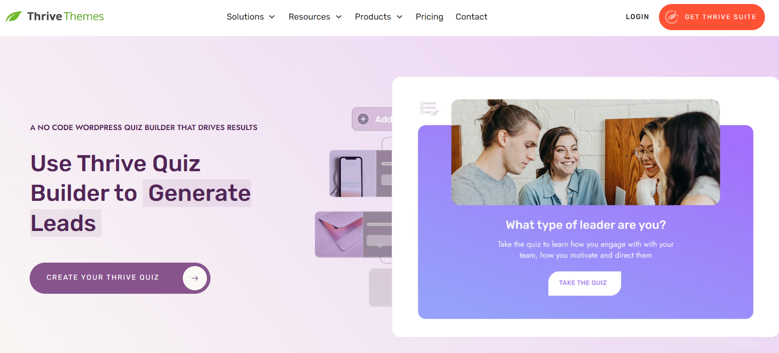 Screenshot of the Thrive Quiz Builder website.