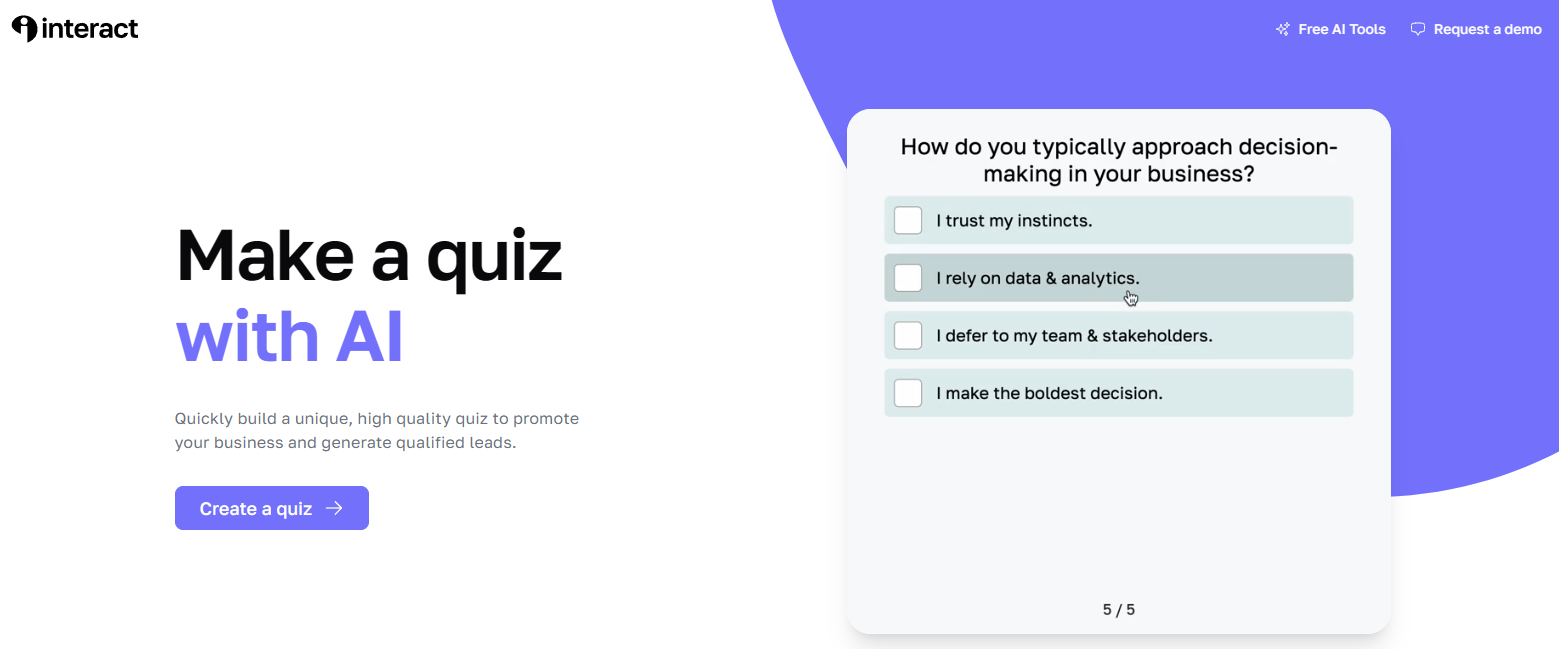 Screenshot of Interact's AI quiz maker.