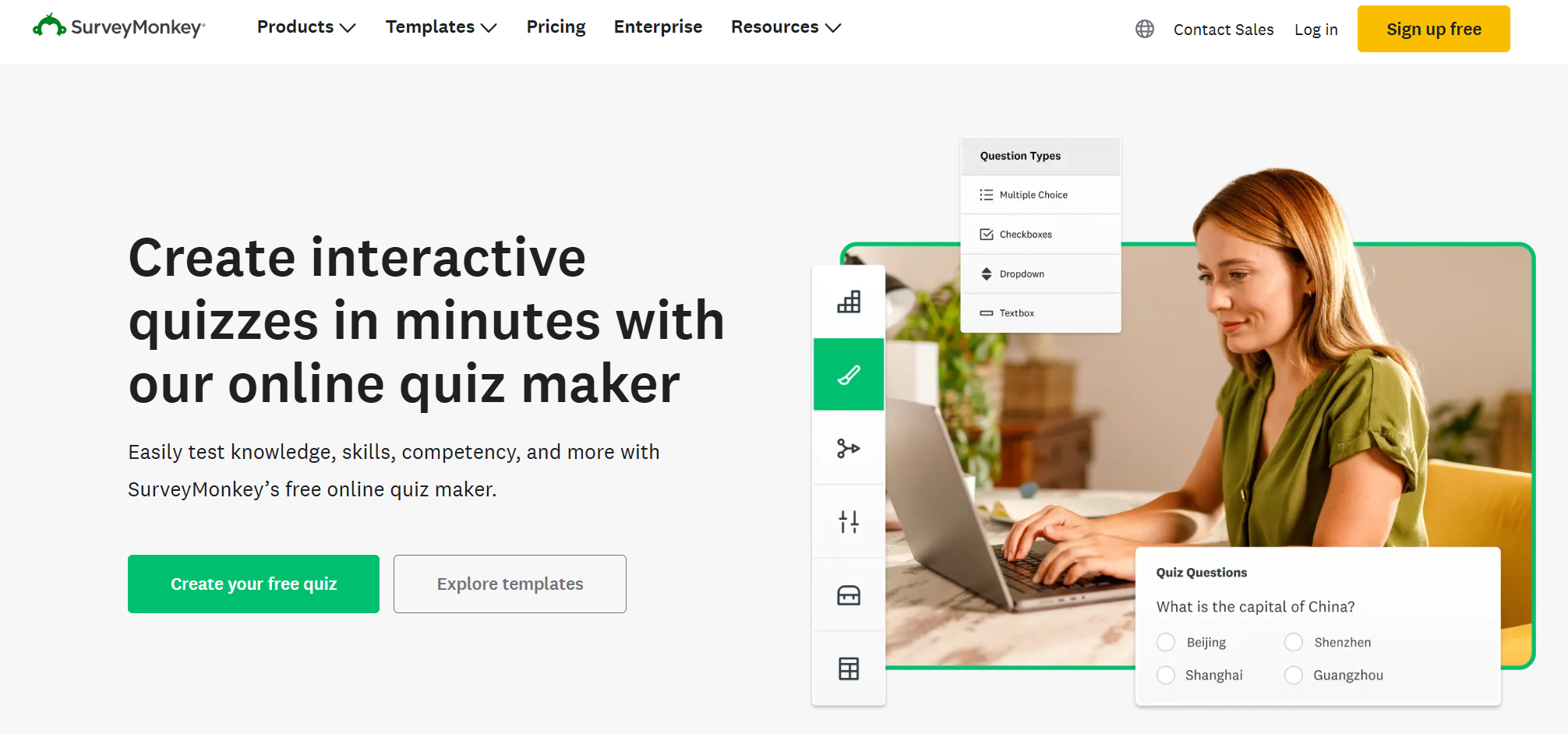 Screenshot of SurveyMonkey's website, used in an article about the best online quiz makers.