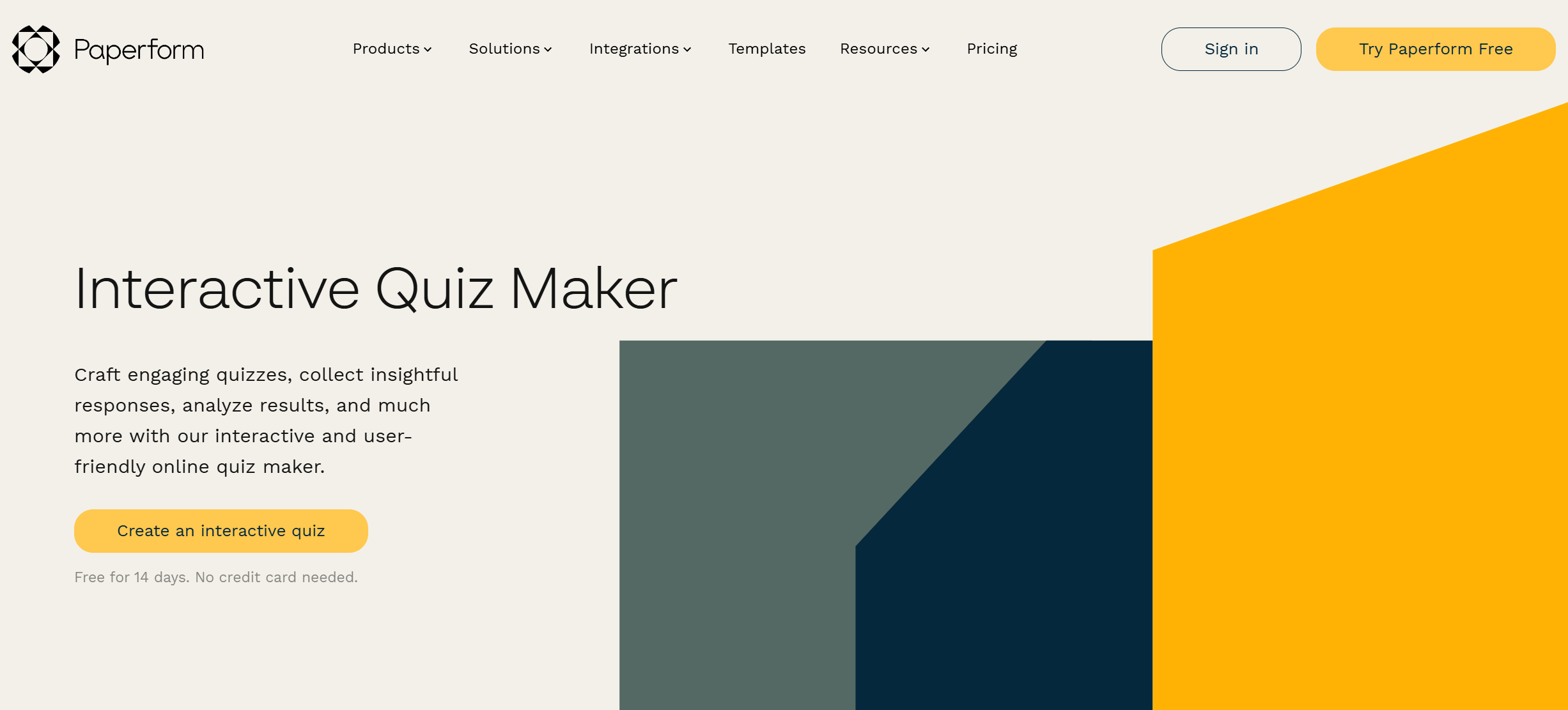 Screenshot of Paperform's website, used in an article about the best online quiz makers.