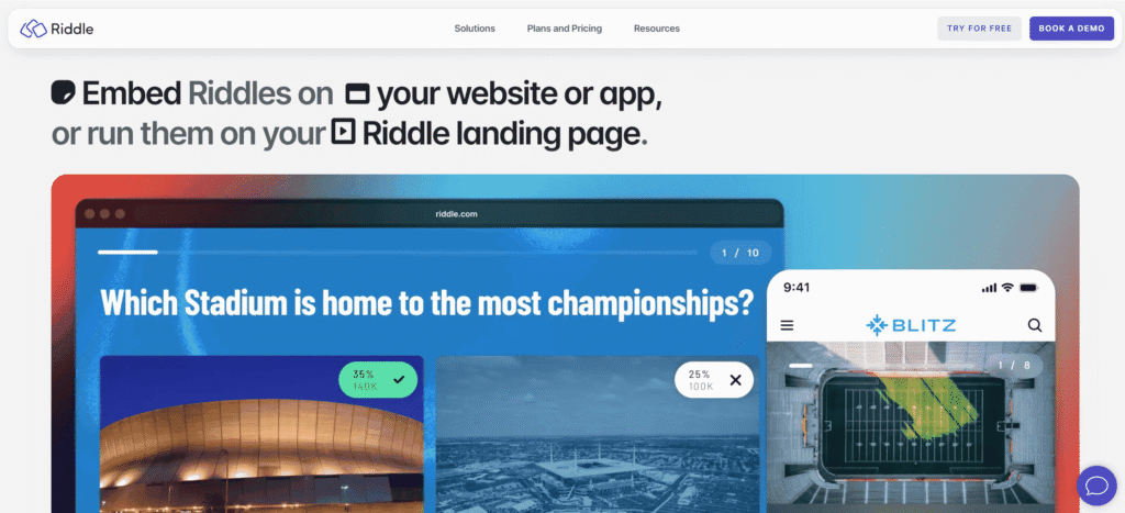 Screenshot of Riddle's homepage featuring quiz example